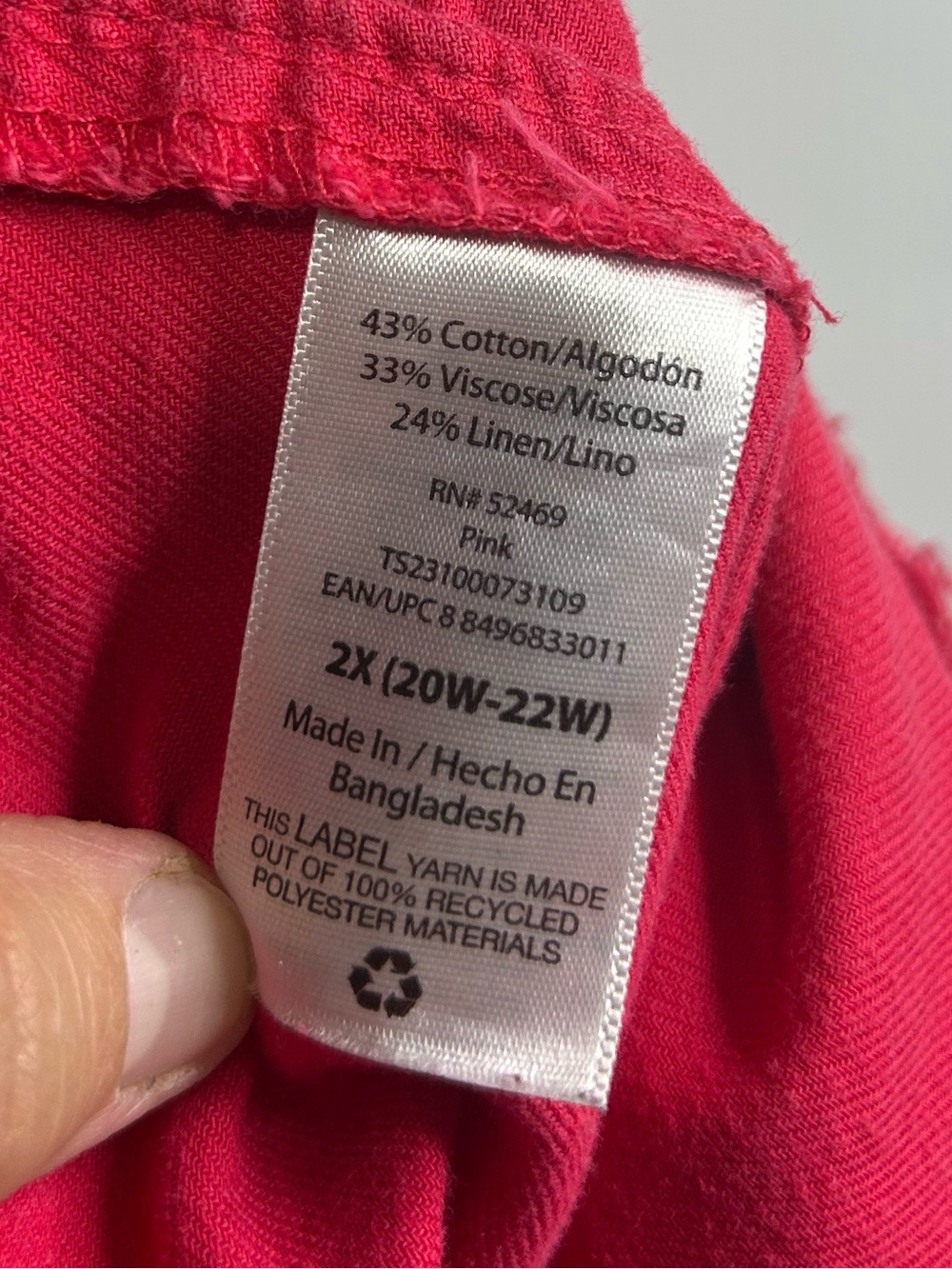 Terra & Sky Hot Pink Linen Blend Paperbag Waist Shorts 2X (20W-22W) - Picture 4 of 5
